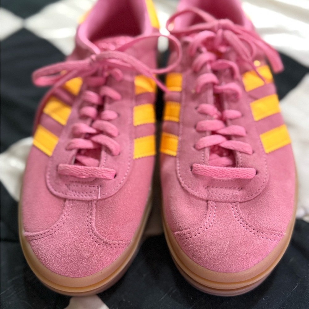 Pink and Yellow Adidas Gazelles